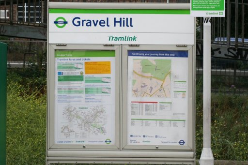 Croydon Tramlink sign at Gravel Hill stop