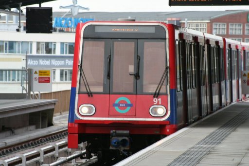 Docklands Light Railway unit 91 at West Silvertown station