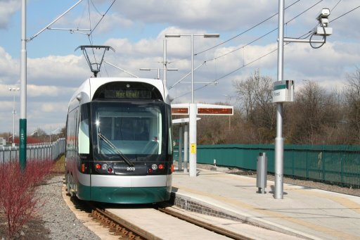 Nottingham Express Transit tram 203 at Bulwell Forest stop