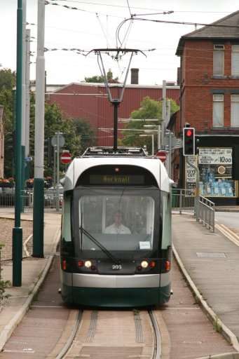 Nottingham Express Transit tram 203 at Wilkinson Street