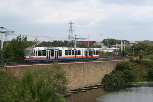 Sheffield Supertram tram 110 at between Attercliffe and Arena