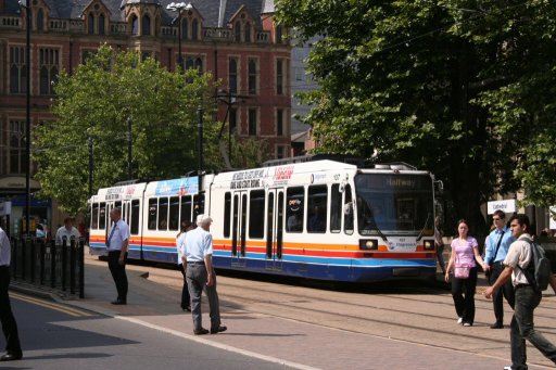 Sheffield Supertram tram 107 at Cathedral stop